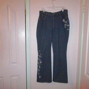 Y2K Vtg Bootcut Jeans Size 12 Soft & Stretchy High Rise Embroidered Boho Hippie